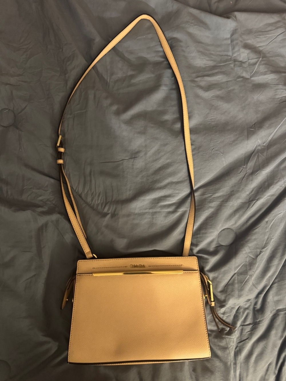 Calvin Klein Tan Leather Adjustable Crossbody Bag